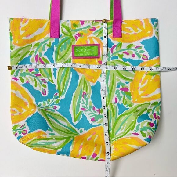 Lilly Pulitzer Estée Lauder Lemon Tropical Canvas Tote Bag - Picture 10 of 11